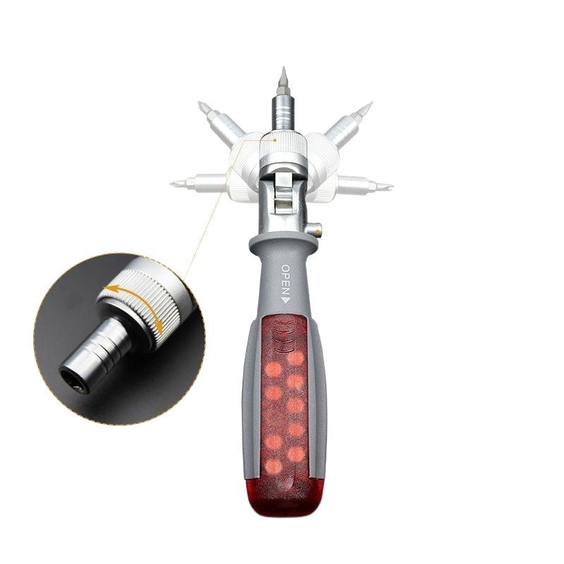 10 in 1 Tool Multifunctional Ratchet Screw Driver Premium Toughned Stainless Steel Angle Bend Inbuilt 10 Pcs Screws Pull to Store Home Improvement Car Motorbike DIY Must Have