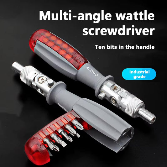 10 in 1 Tool Multifunctional Ratchet Screw Driver Premium Toughned Stainless Steel Angle Bend Inbuilt 10 Pcs Screws Pull to Store Home Improvement Car Motorbike DIY Must Have