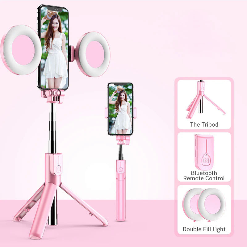 6 in 1 Integrated Rechargeable Selfie Stick, Mobile with Fill Light Streaming Stand Handheld Photo Stick Tripod Along with LED Lights ,Wireless Remote