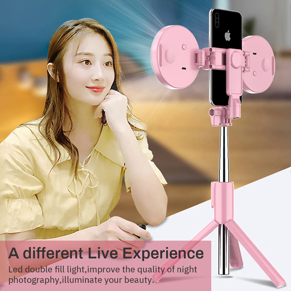 6 in 1 Integrated Rechargeable Selfie Stick, Mobile with Fill Light Streaming Stand Handheld Photo Stick Tripod Along with LED Lights ,Wireless Remote