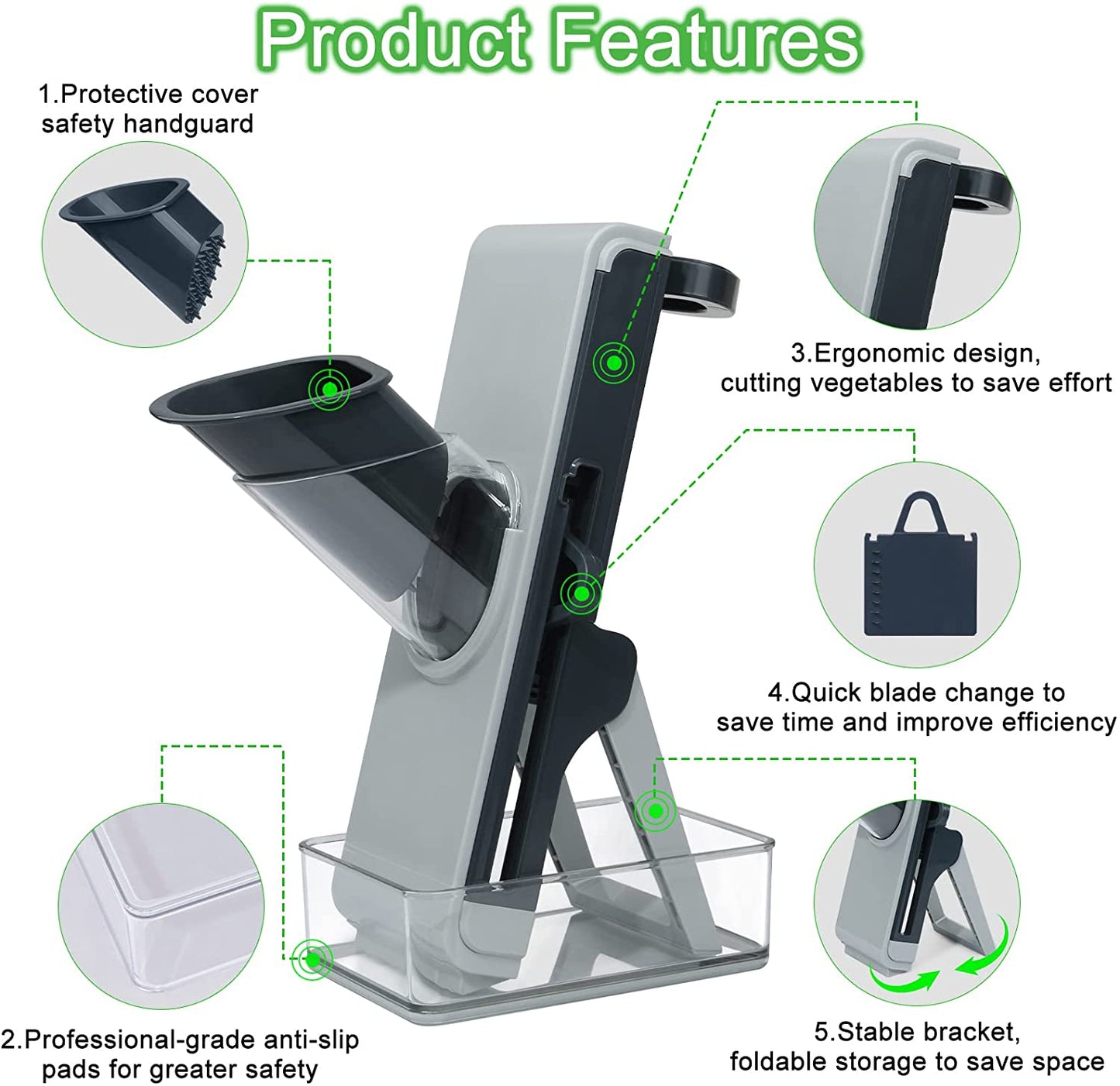 4 in 1 Mandoline Slicer Vegetables and Fruits Chopper with Adjustable Thickness Stainless Steel Blade