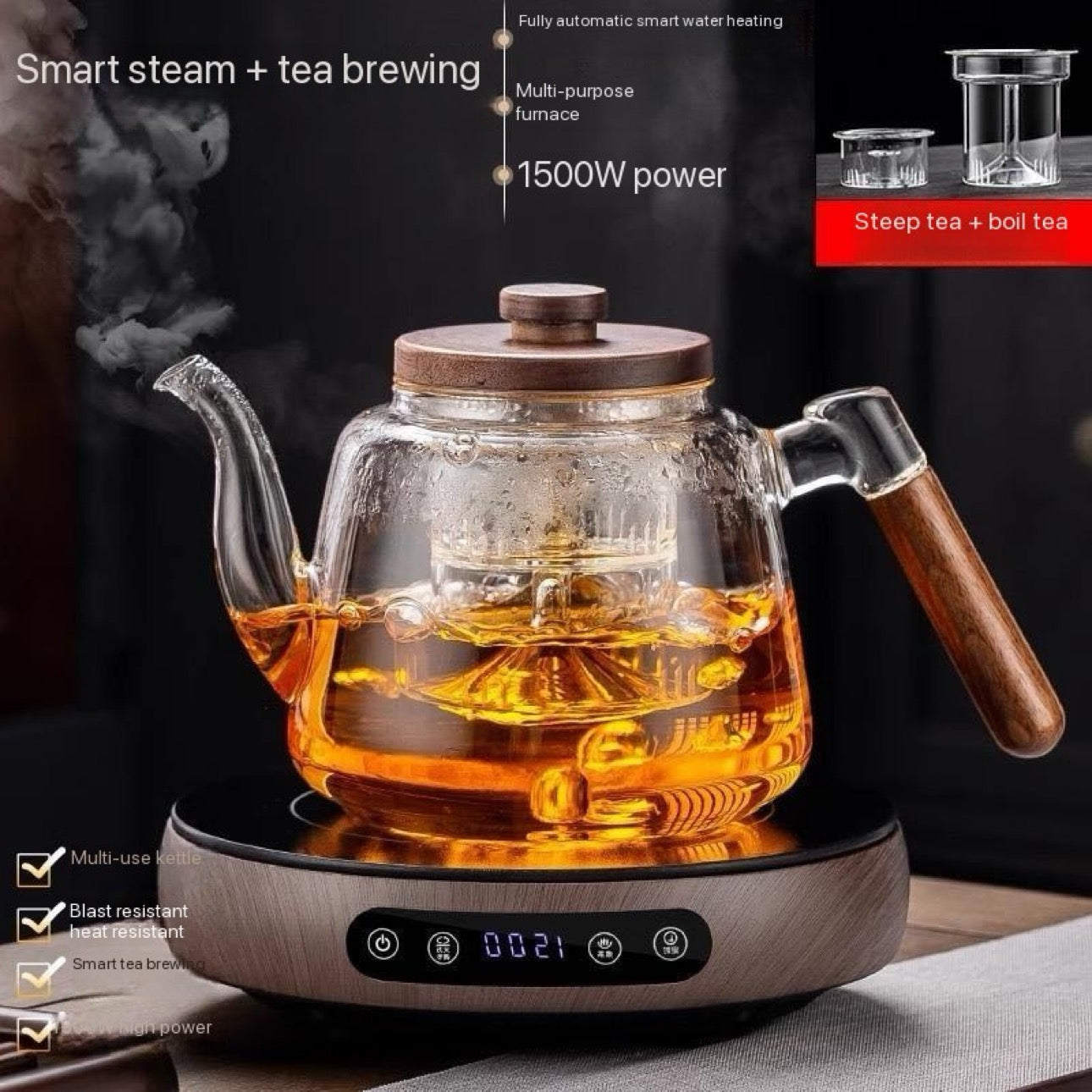 Luxury Smart Tea Pot Set, Royal Empire inspired Green Tea, Black Tea, Milk Tea, Coffee - Tea Pot - Tea Filter - Metallic Electric Classy Toughened Boiler