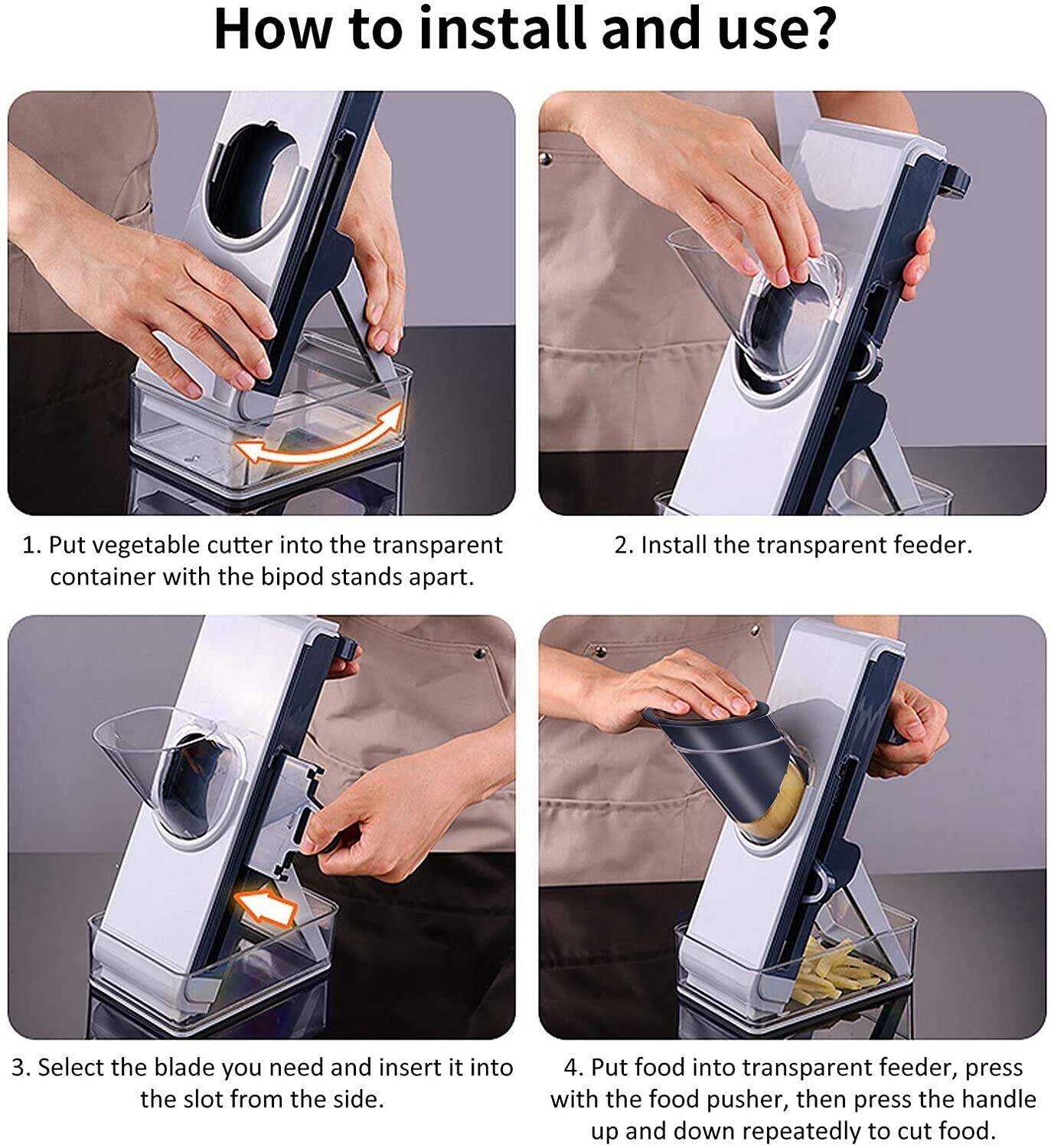 4 in 1 Mandoline Slicer Vegetables and Fruits Chopper with Adjustable Thickness Stainless Steel Blade