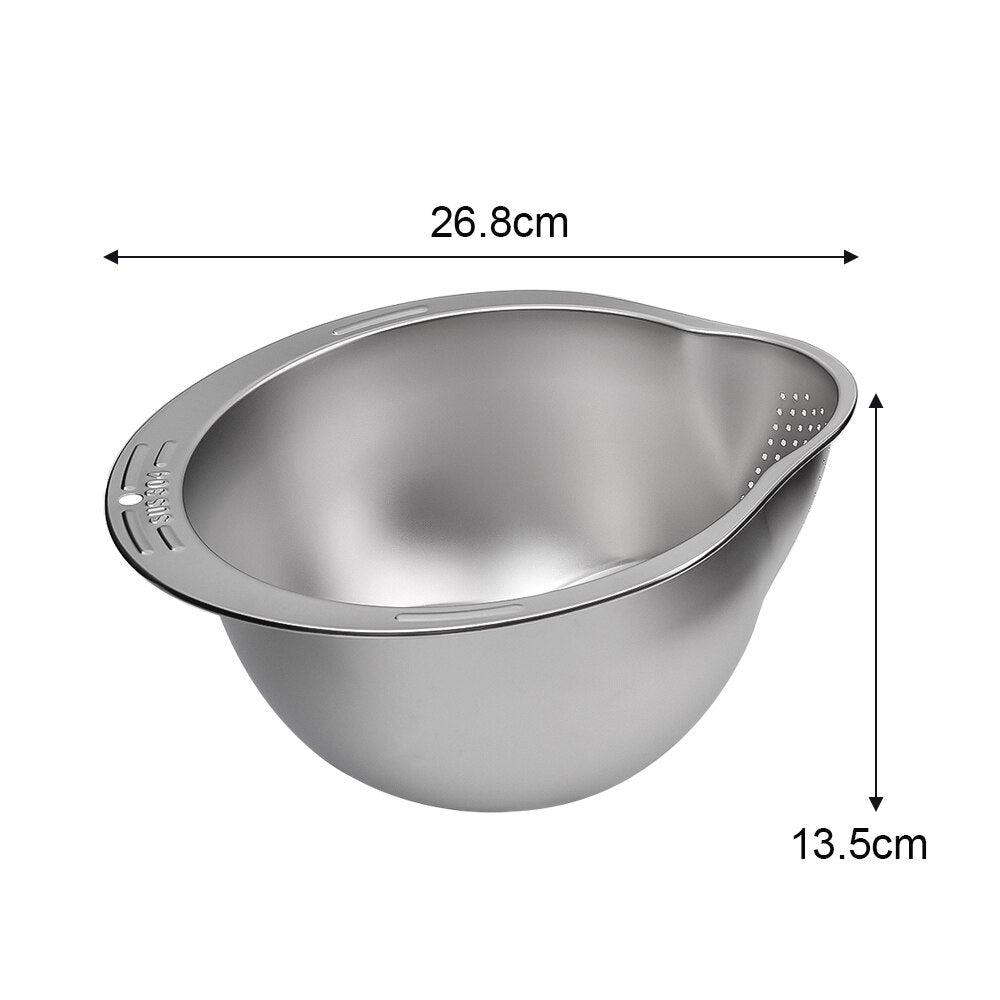 Kitchen Multifunctional Rice Washing Bowl Stainless Steel Drain Basket Sloping Bottom Vegetable Basin Fruit Vegetables Cleaning Filter Pot Basin Mesh Filter