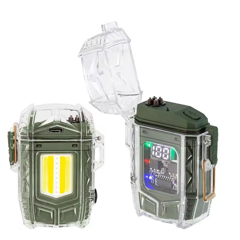 Multifunctional Outdoor Camping COB LED USB Rechargeable Mini Keychain Floodlight Flashlight Torch with Cigarette ARC Lighter: