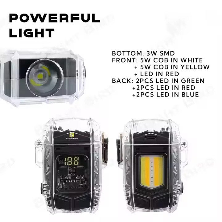 Multifunctional Outdoor Camping COB LED USB Rechargeable Mini Keychain Floodlight Flashlight Torch with Cigarette ARC Lighter: