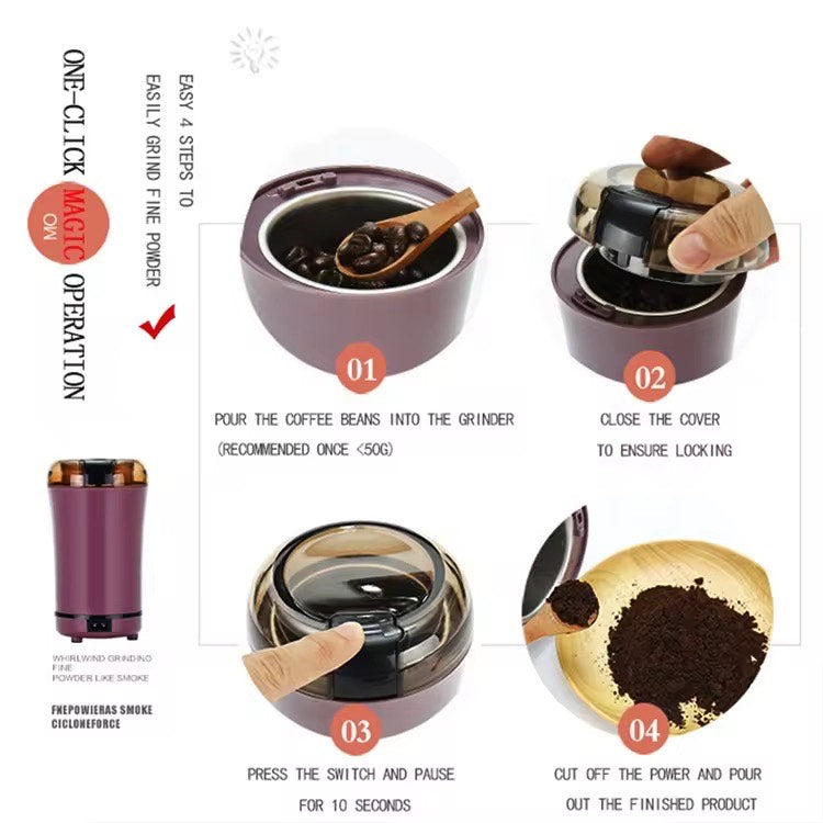 Portable Electric Mini Grinder – Stainless Steel Crusher for Coffee, Herbs & Grains | Compact & Manual-Friendly