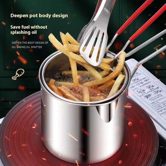 1.2L Portable Stainless Steel Fryer Pot – Multipurpose Mini Stockpot with Strainer for Fried Chicken, French Fries, Soup & Noodles