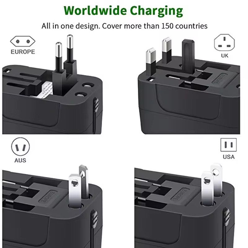 Universal Travel Adapter with USB C All-in-One Worldwide Wall Charger with AC Power Plug Adapter For USA EU UK AUS