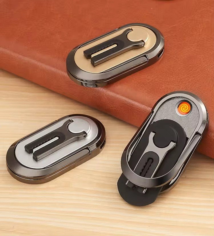 Hidden e Lighter All in One Car Phone Holder Cigarette Lighter Creative Ring Buckle Windproof Tungsten Wire USB Rechargeable Lighter