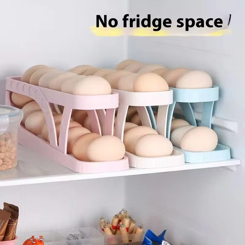 Foldable 2 Tiers Automatic Rolling Chicken Egg Rolling Organizer Holder For Fridge Dispenser Container Storage Box Refrigerator