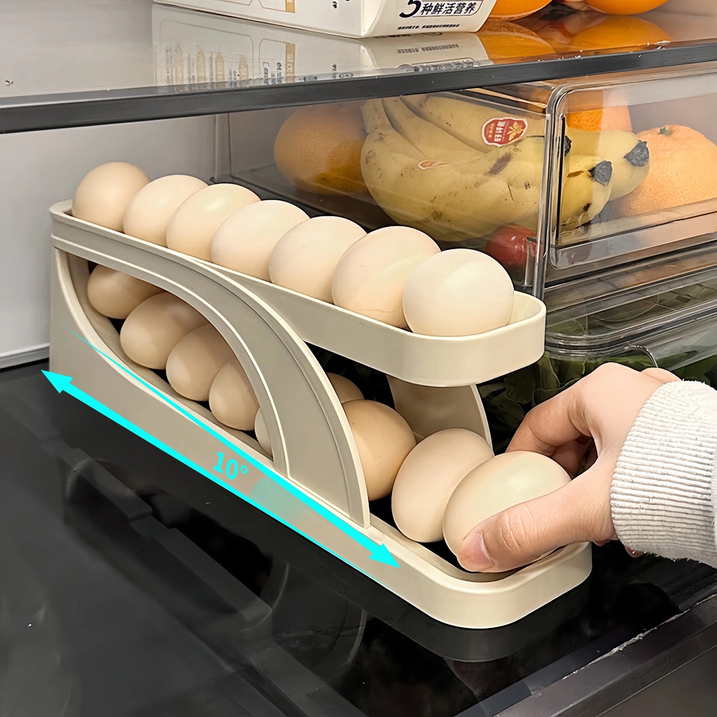 Foldable 2 Tiers Automatic Rolling Chicken Egg Rolling Organizer Holder For Fridge Dispenser Container Storage Box Refrigerator