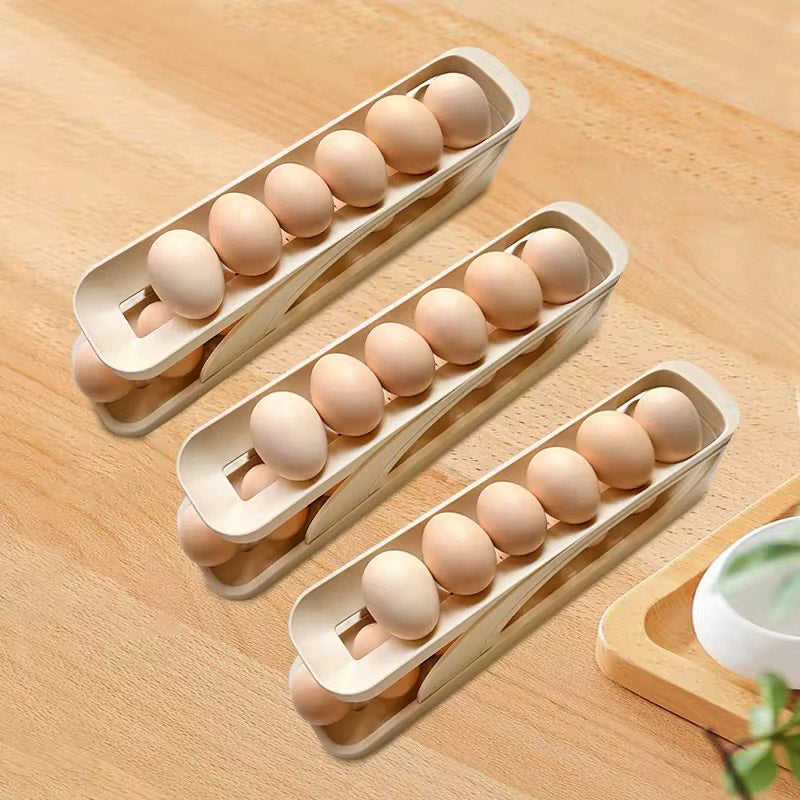 Foldable 2 Tiers Automatic Rolling Chicken Egg Rolling Organizer Holder For Fridge Dispenser Container Storage Box Refrigerator