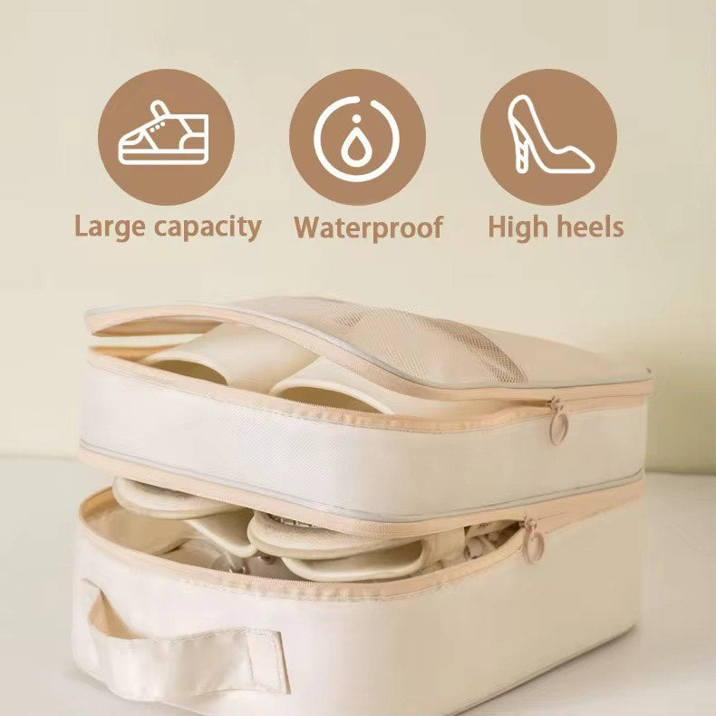 Portable 3-Layer Travel Shoe Organizer Bag with Dustproof and Anti-Mold Protection Foldable Shoes Pouches For Suitcase Portable with Zipper Closure