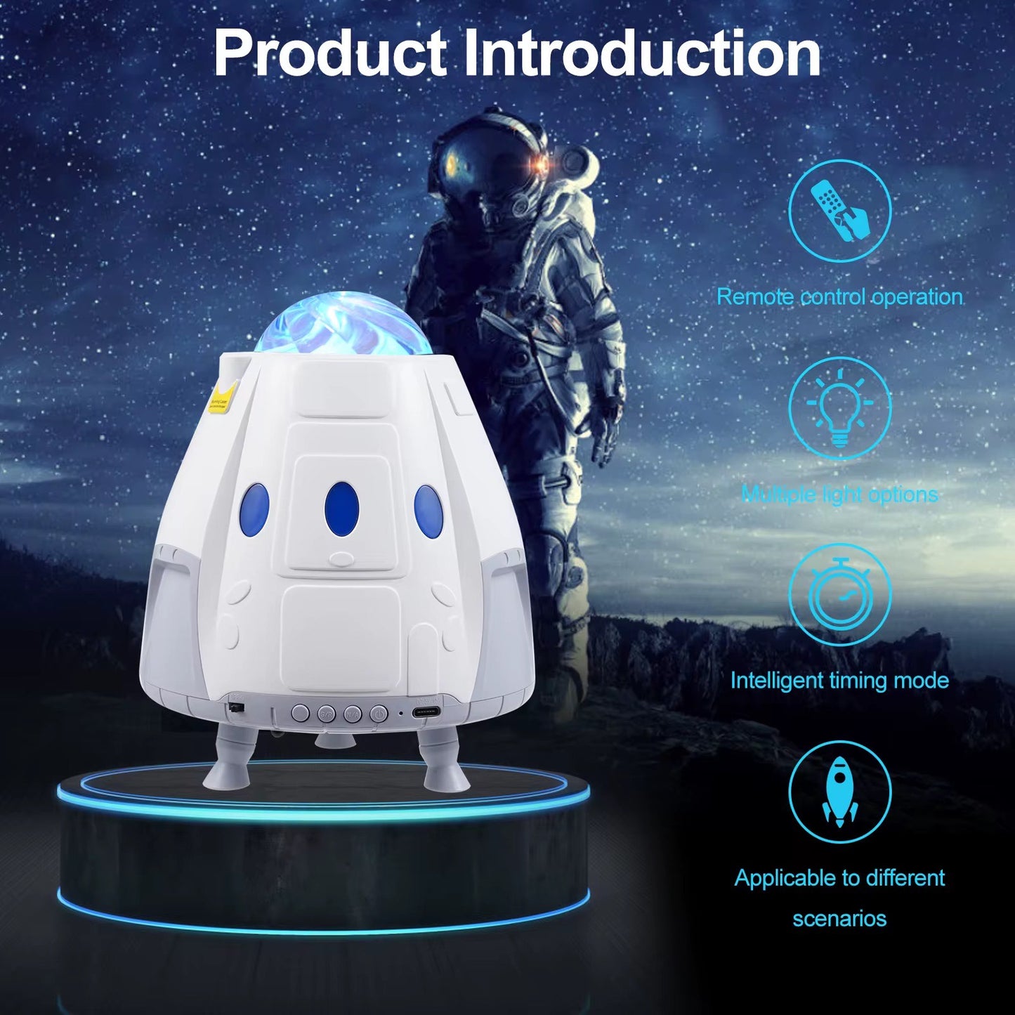 Space Capsule Starry Projector Light with Speaker Remote Control Galaxy Projector night Light Bedroom Decor UFO Projection Lamp