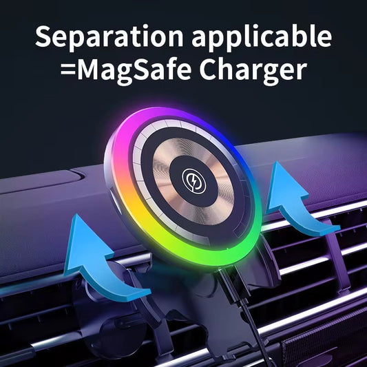 15W Magnetic Wireless Car Air Vent phone Charger With Ambient RGB lamp Fast Charger with OTP Protection