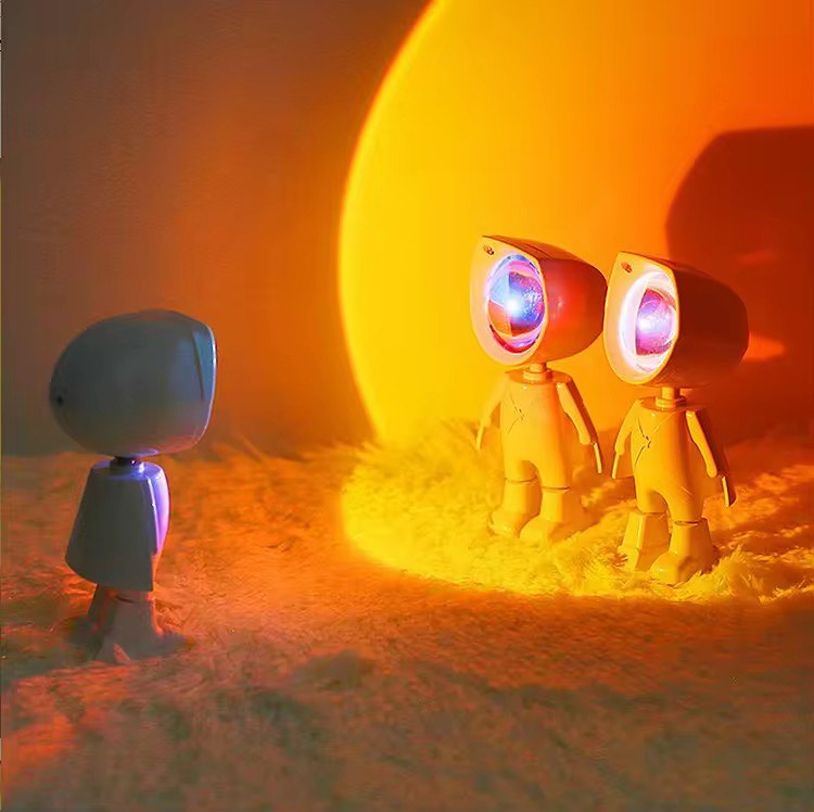 Cute Mini Astronaut Night Light Projector Home Decoration Atmosphere Light Rechargeable Robot Kids Sunset Lamp