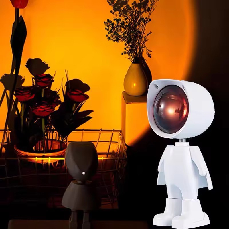 Cute Mini Astronaut Night Light Projector Home Decoration Atmosphere Light Rechargeable Robot Kids Sunset Lamp