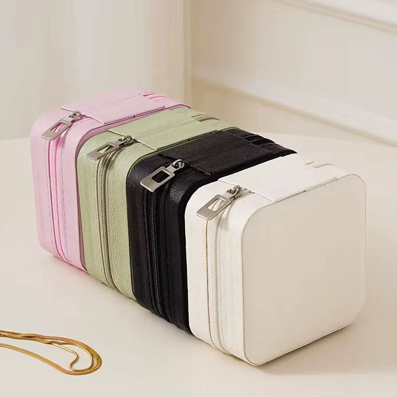 Portable Jewelry Storage Box Organizer Display Travel Jewelry Zipper Case Box Earrings Necklace Rings