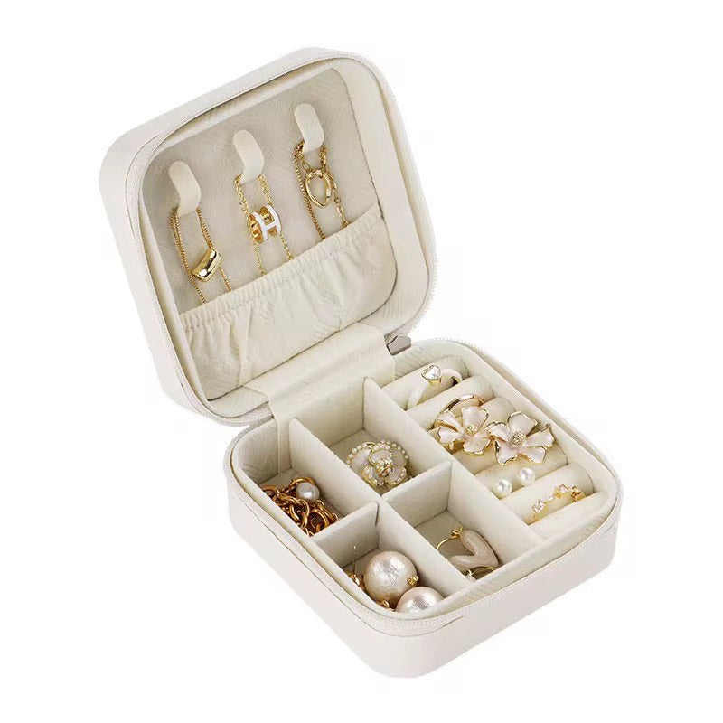 Portable Jewelry Storage Box Organizer Display Travel Jewelry Zipper Case Box Earrings Necklace Rings