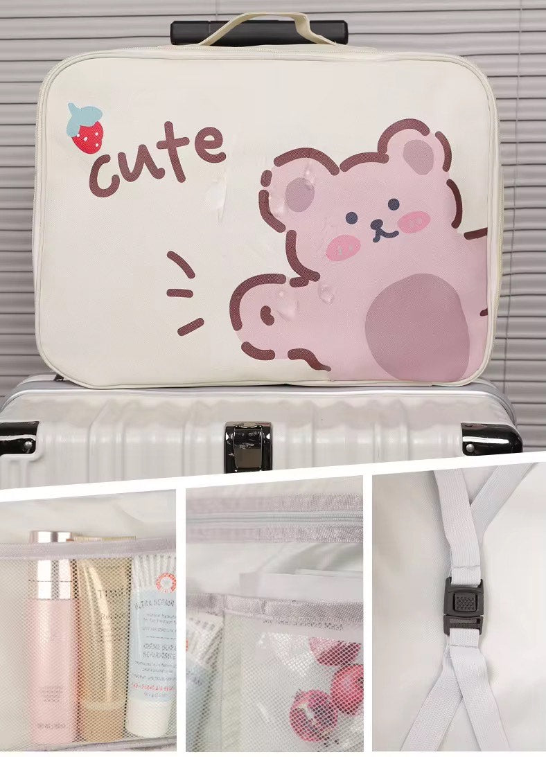 Lightweight Cute Cartoon Fashion Trolley Luggage Bag Oxford Expandable Sleeve Large Capacity Zipper For Travel Essentials Waterproof Duffle Bag