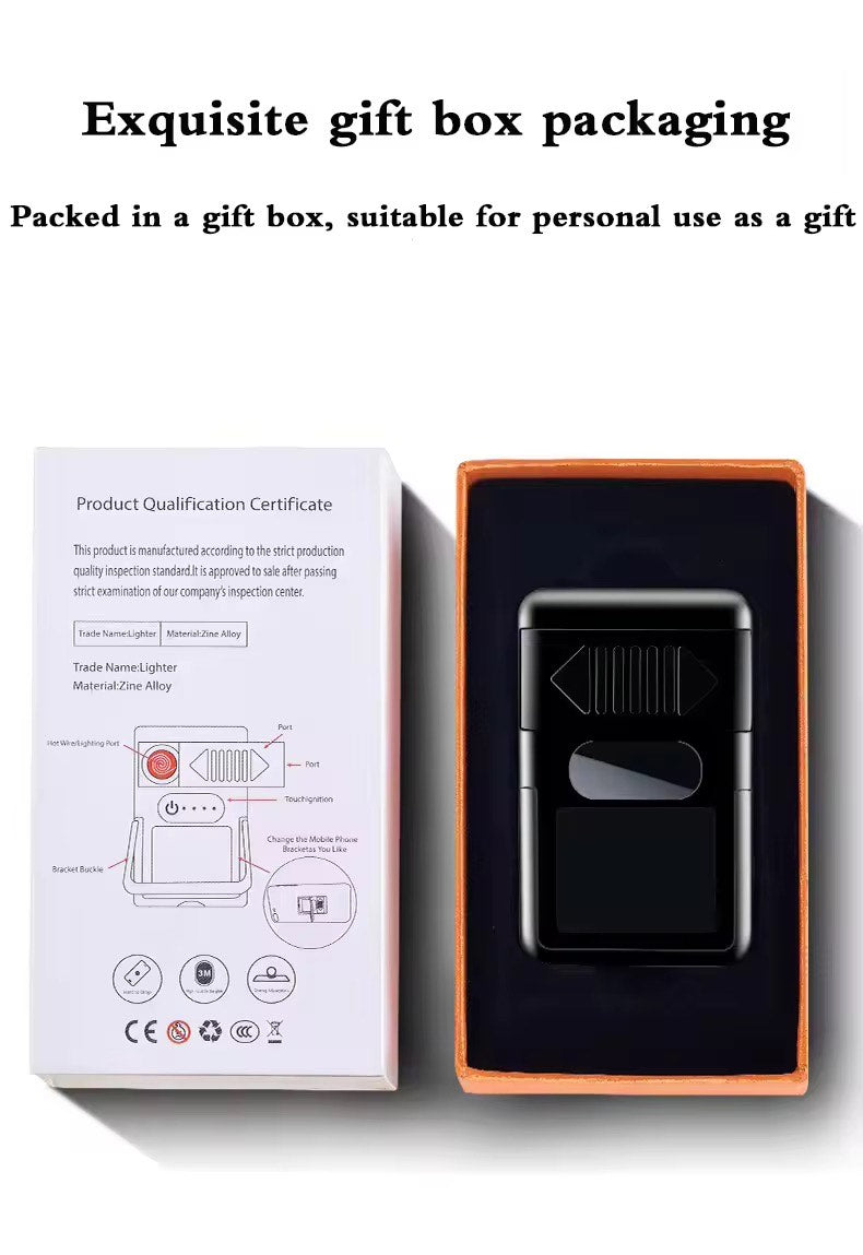 DEBANG™ USB Rechargeable Flameless Electric Coil Lighter with Built-In Mobile Phone Holder – Windproof, Sleek, Safe & Perfect for Travel, Gifting, and Everyday Use