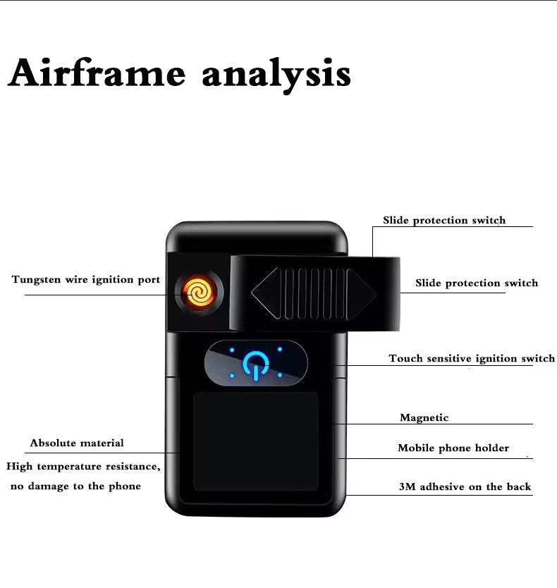DEBANG™ USB Rechargeable Flameless Electric Coil Lighter with Built-In Mobile Phone Holder – Windproof, Sleek, Safe & Perfect for Travel, Gifting, and Everyday Use
