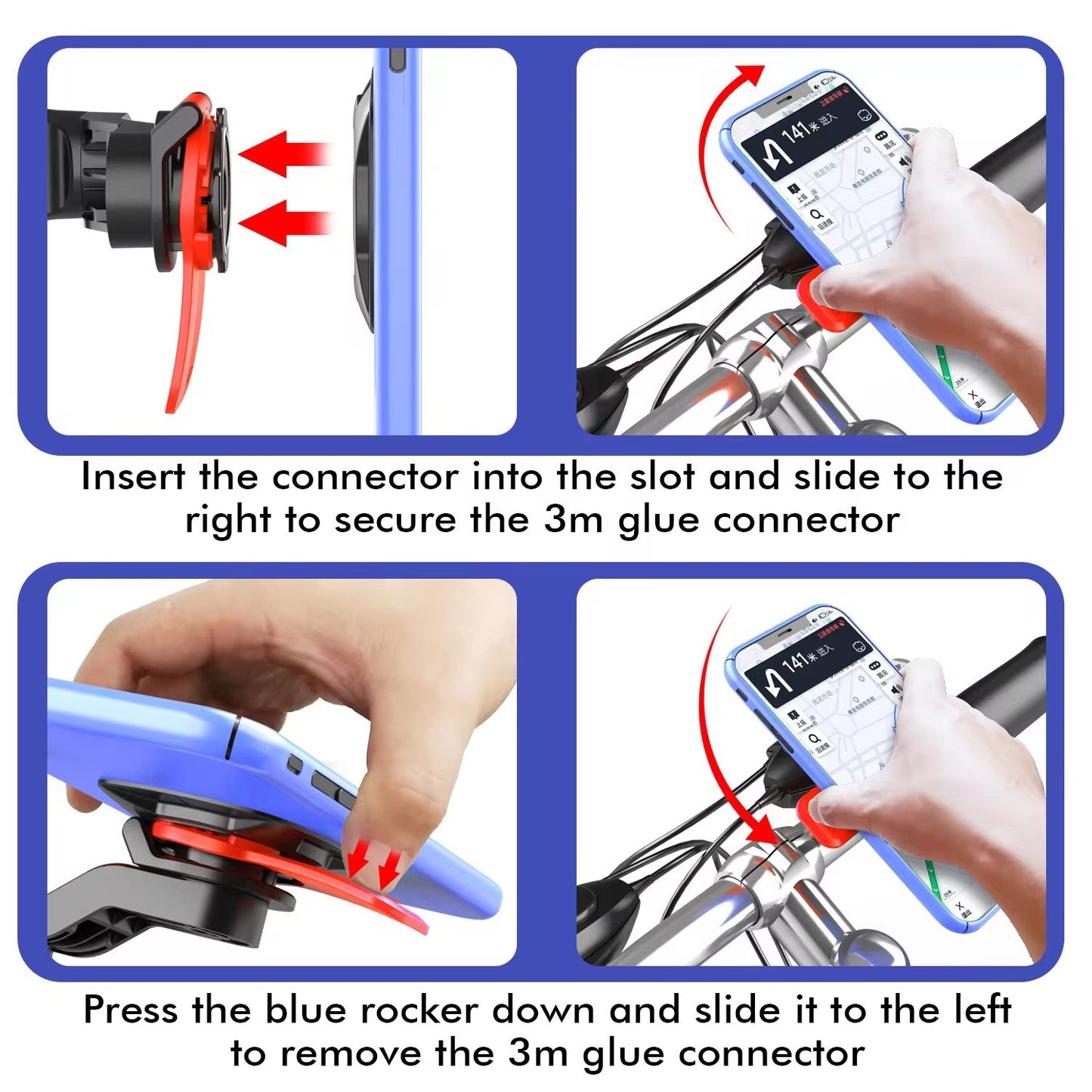 Quick Disassembly Bicycle Phone Holder Safety Riding Motorcycle Cradle Mobile Phone Mount Handlebar Flexible with Vibration Damper with Strong Paste Adapter