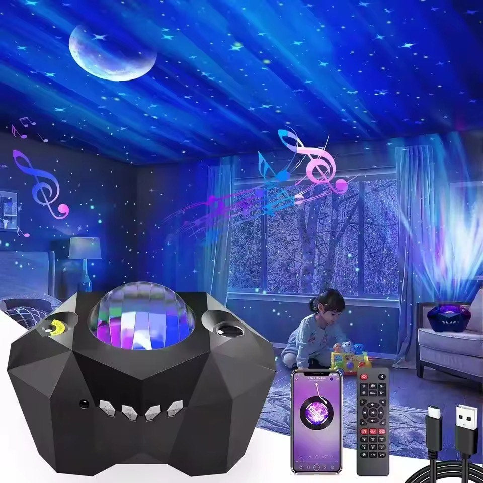 Romantic Aurora Moon Star Projection Lamp Design Lamp Remote Control Music Projector Night Light