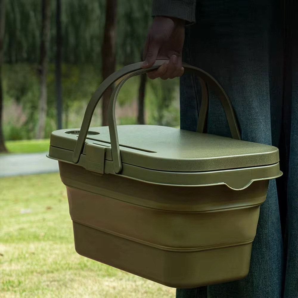 Multifunctional Outdoor Hiking Camping Folding Wash Basin Storage Foldable Collapsible Picnic Desk Basket With Lid and Tray Table