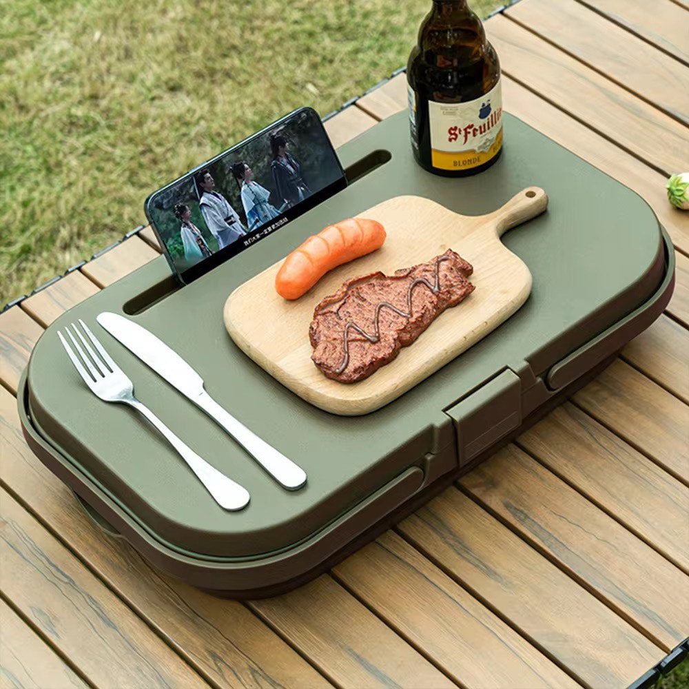 Multifunctional Outdoor Hiking Camping Folding Wash Basin Storage Foldable Collapsible Picnic Desk Basket With Lid and Tray Table