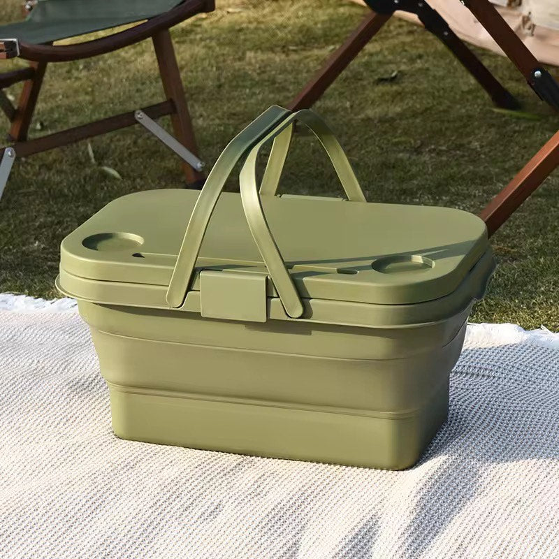 Multifunctional Outdoor Hiking Camping Folding Wash Basin Storage Foldable Collapsible Picnic Desk Basket With Lid and Tray Table
