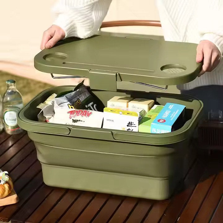 Multifunctional Outdoor Hiking Camping Folding Wash Basin Storage Foldable Collapsible Picnic Desk Basket With Lid and Tray Table