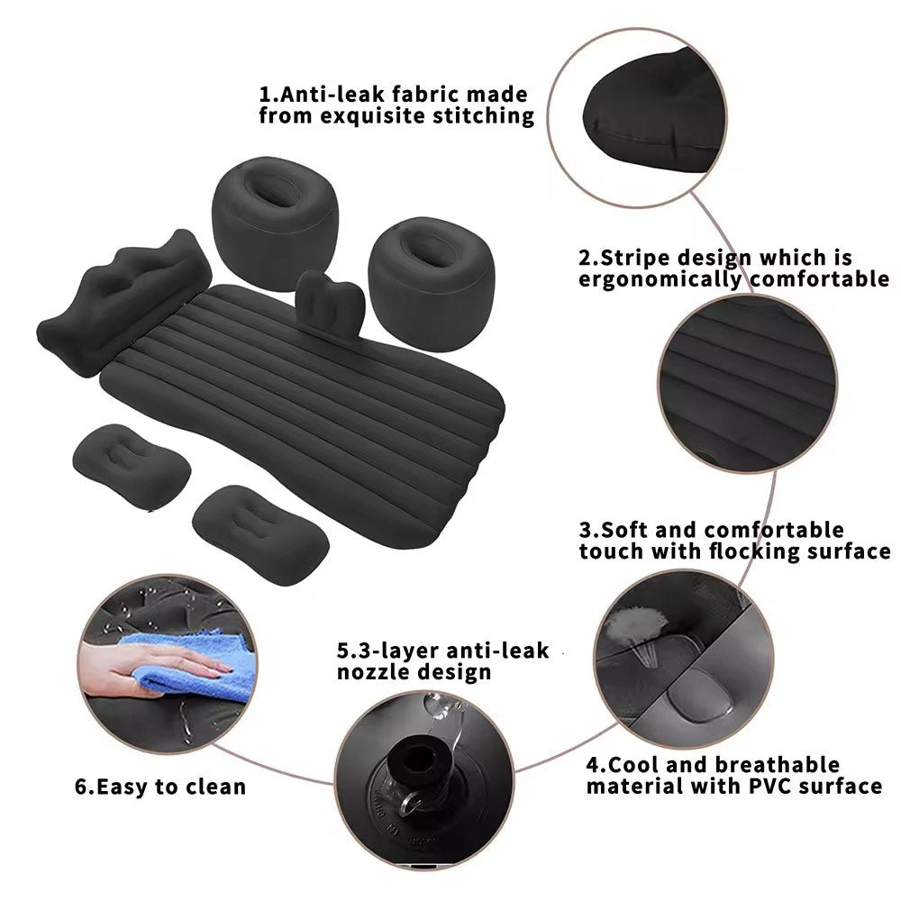 Space Saving Portable Inflatable PVC Material Car Bed Flocked Surface Inflatable Air Mattress For Back Seat Travelling