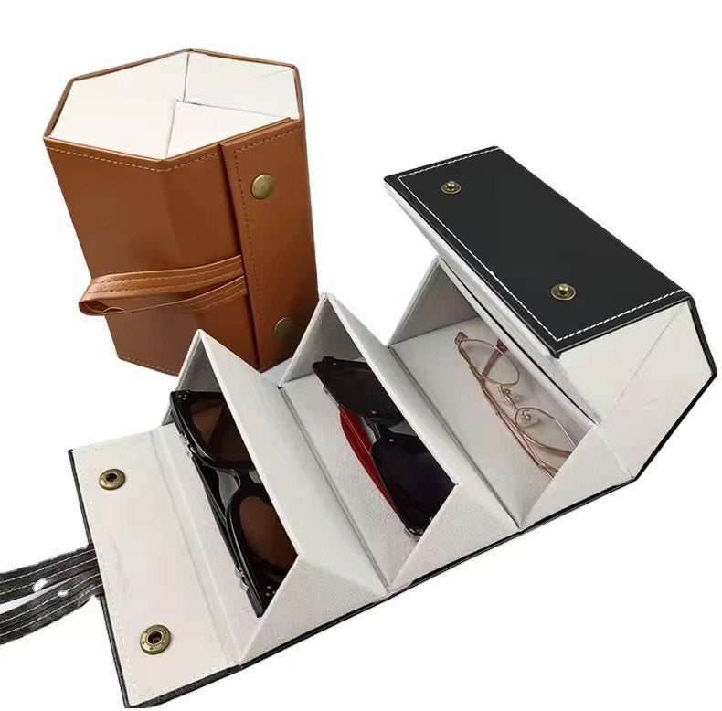 Multifunctional Foldable PU leather Sunglasses Organizer 5-Slot Sunglass Glasses Decorative Customized Sunglasses Case/Storage Box