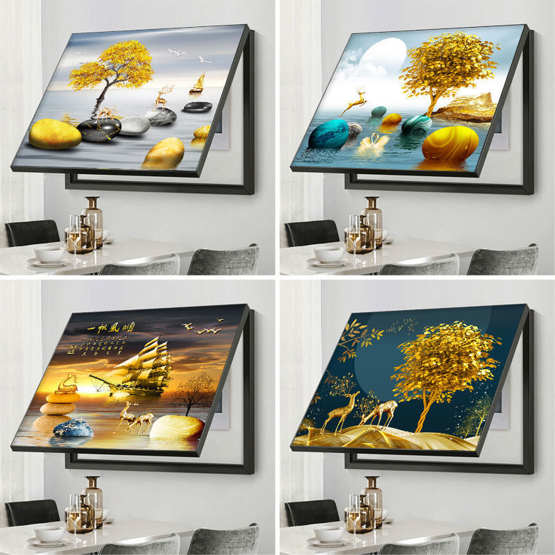 Modern Art Canvas Crystal Porcelain Meter Box Decorative Wall Painting With Hydraulic Stand Frame Indoor Distribution Mater Box Covering Frame