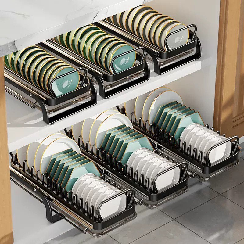 Household Kitchen Organizer Tray Drawer Stainless Steel Slide Bowl Drainer and Chopsticks Spoons Holder Metal Bowl Organizer