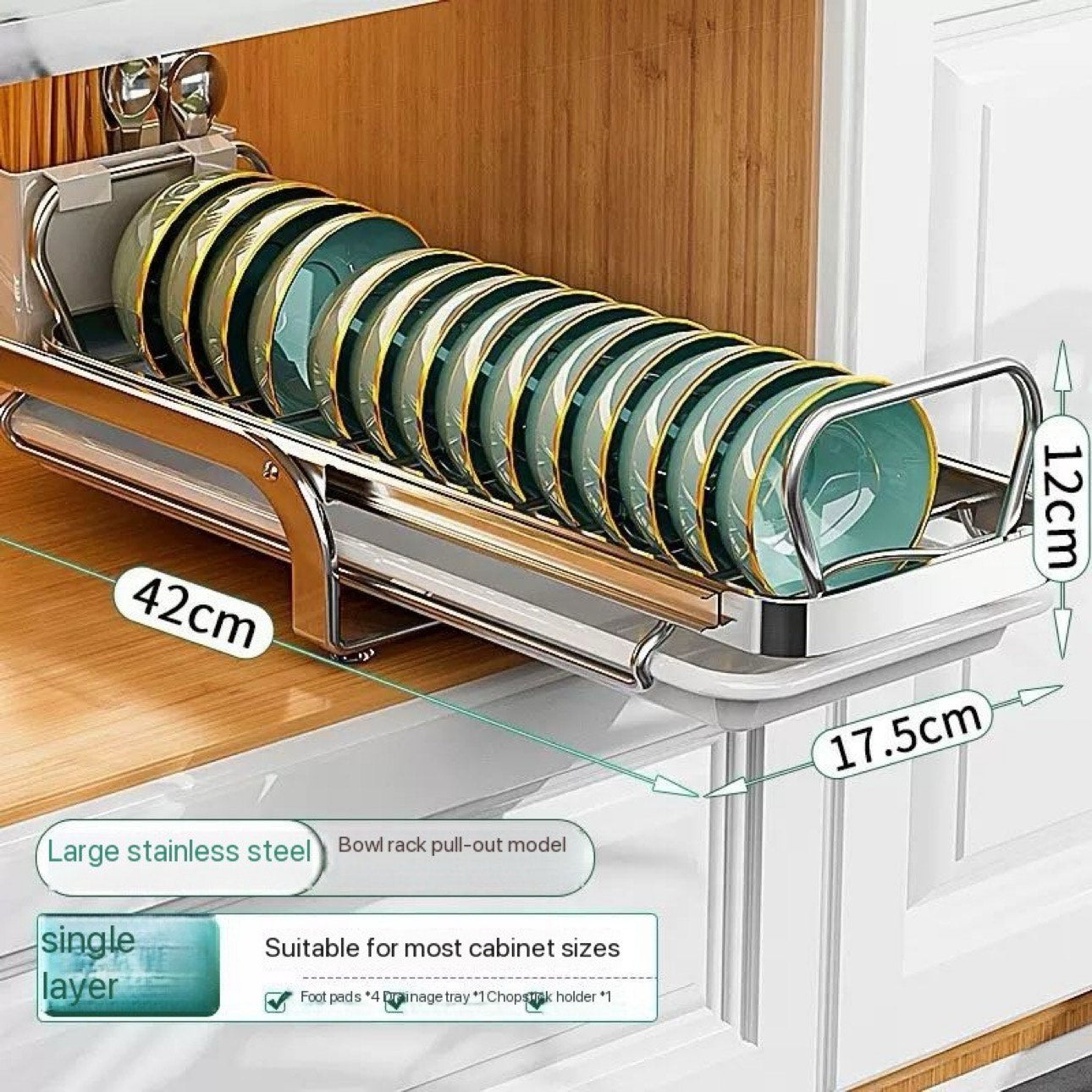 Household Kitchen Organizer Tray Drawer Stainless Steel Slide Bowl Drainer and Chopsticks Spoons Holder Metal Bowl Organizer