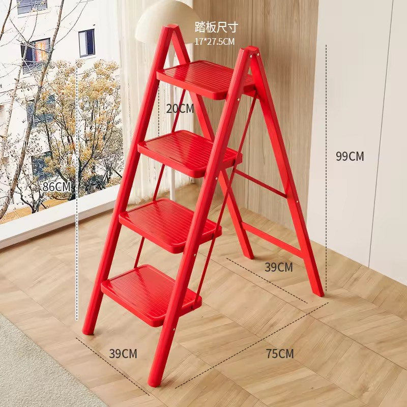 Multi-Functional 4-Step Indoor Folding Ladder – Carbon Steel Construction with Telescopic Design, Anti-Slip Rubber Grip Steps, Modern Space-Saving Style, Portable and Compact for Household Use, High Load Capacity for Safe Climbing and Versatile Home Tasks