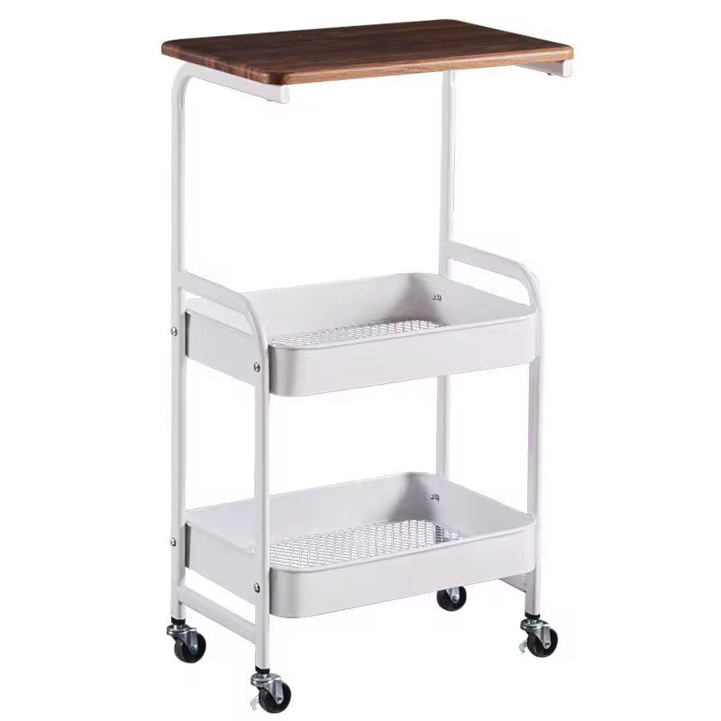 ECO-FRIENDLY Durable 3-Tier Metal Trolley Cart with Rolling Wheels Wooden Panel Storage Rack Shelf Organizer Coffee Table Side Table with 2 Lockable Casters