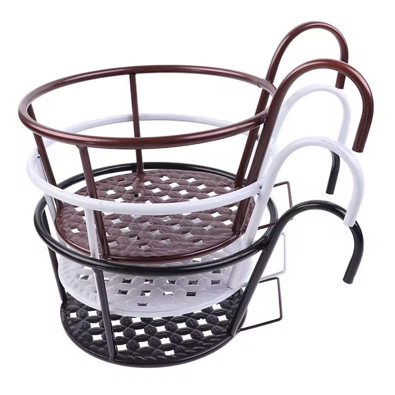 2 pieces Outdoor Balcony Railing Fence Planters Hanging Metal Iron Thicken Steel Baskets Flower Pot Holder