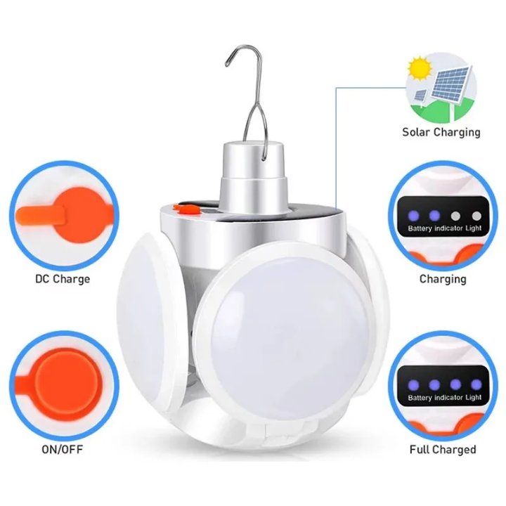 Work Light Hang Tent Lamps Portable Football Solar Bulb Multifunction Foldable USB Solar Led Light Rechargeable Camping Lanterns