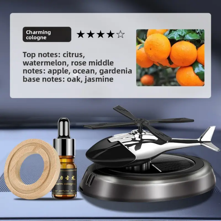 Helicopter Car Fragrance Luxury Eco-Friendly Solid Pattern Car Dashboard Air Diffuser Perfume Ornaments Liquid Essential Oil Perfume Rotating Car Solar Aircraft Air Freshener