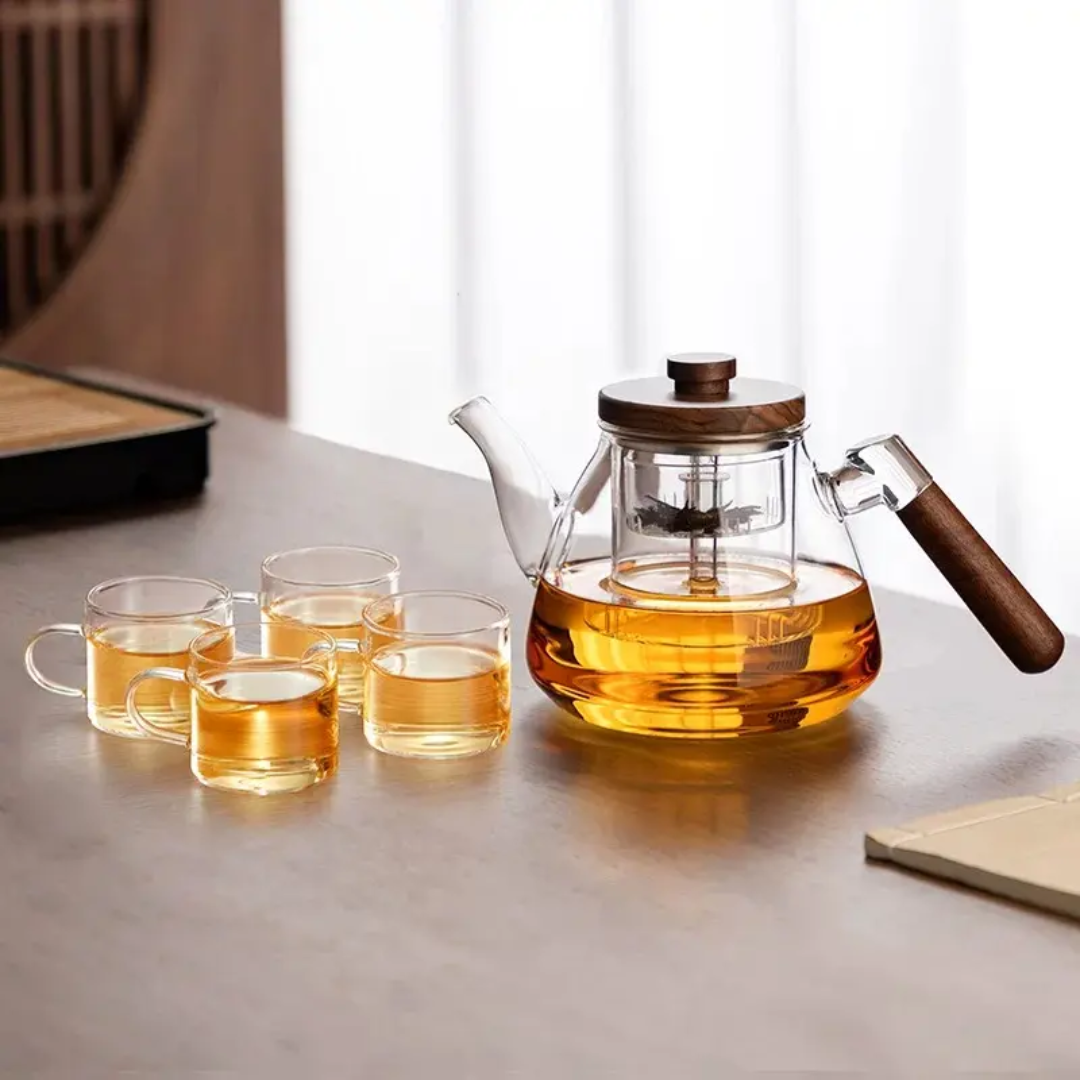 High Borosilicate Glass Tea Pot With Infuser Bamboo Handle For Cooking Brewing Tea Coffee