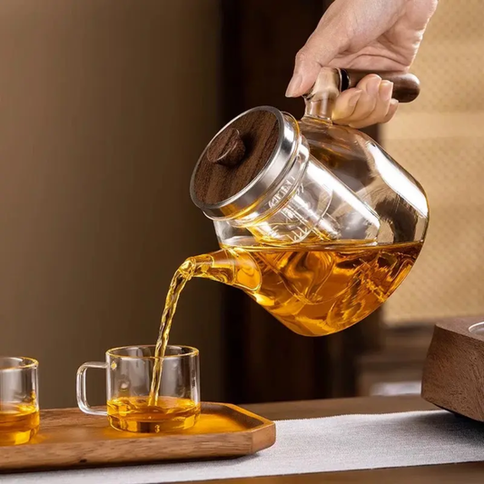 High Borosilicate Glass Tea Pot With Infuser Bamboo Handle For Cooking Brewing Tea Coffee