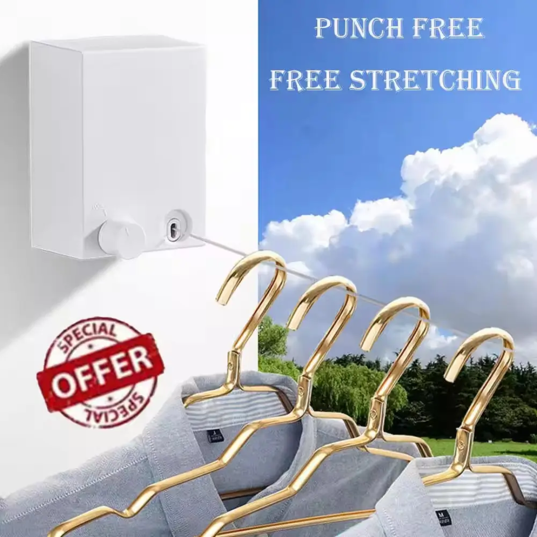 Portable 4.2m Retractable Clothesline Home Wall Mounted Expandable Cloth Line Hanger Steel Wire Rope Laundry Hanger