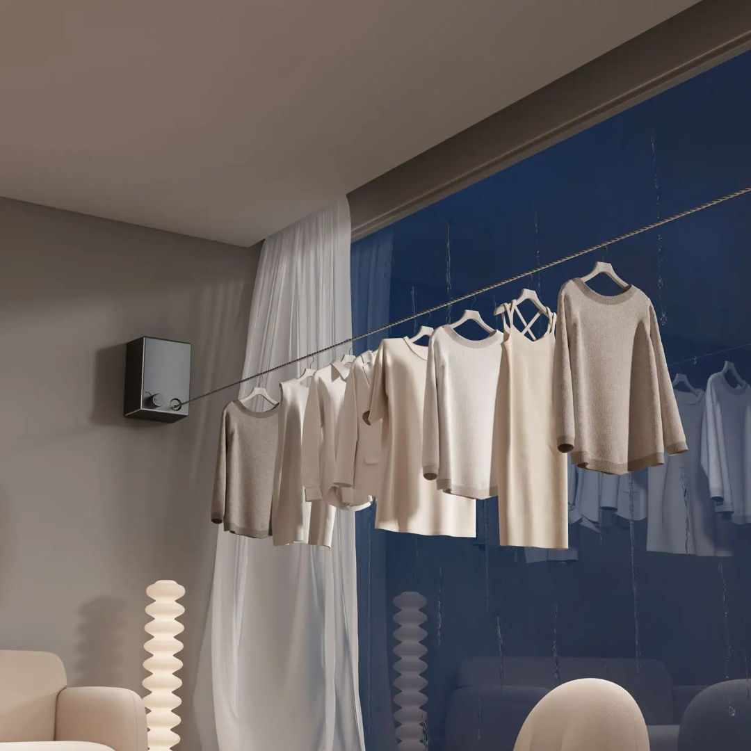 Portable 4.2m Retractable Clothesline Home Wall Mounted Expandable Cloth Line Hanger Steel Wire Rope Laundry Hanger