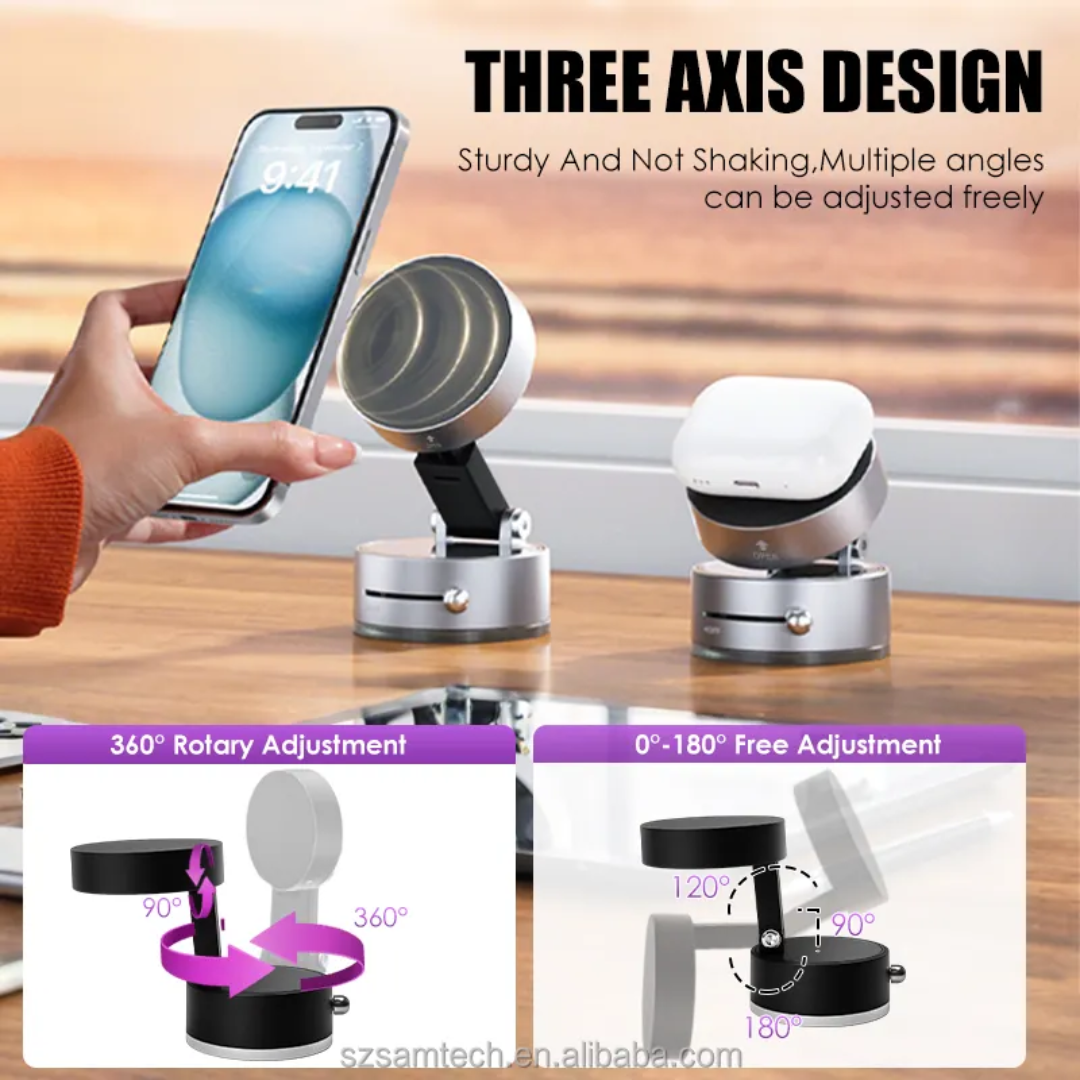 Magnetic Car Phone Holder 360° Adjustable Vacuum Suction Mobile Screen Foldable Bracket