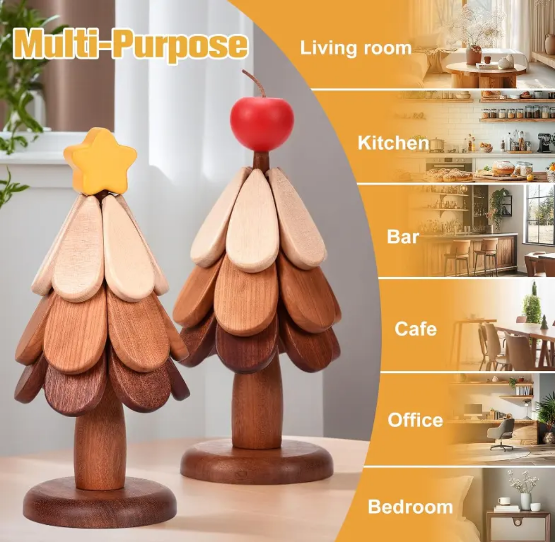 Foldable Wooden Tree Heat Mat Drink Coaster Tree Art Decor Dining Table Decoration for Kitchen, Holiday Decor Gift