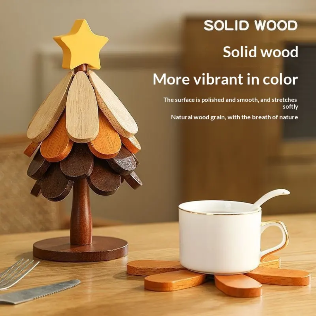 Foldable Wooden Tree Heat Mat Drink Coaster Tree Art Decor Dining Table Decoration for Kitchen, Holiday Decor Gift